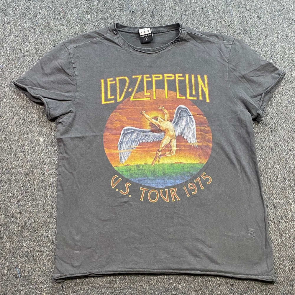 Amplified Led Zeppelin US Tour 1975 TShirt Sz S Mens Gray Grunge Rock Band Tee
